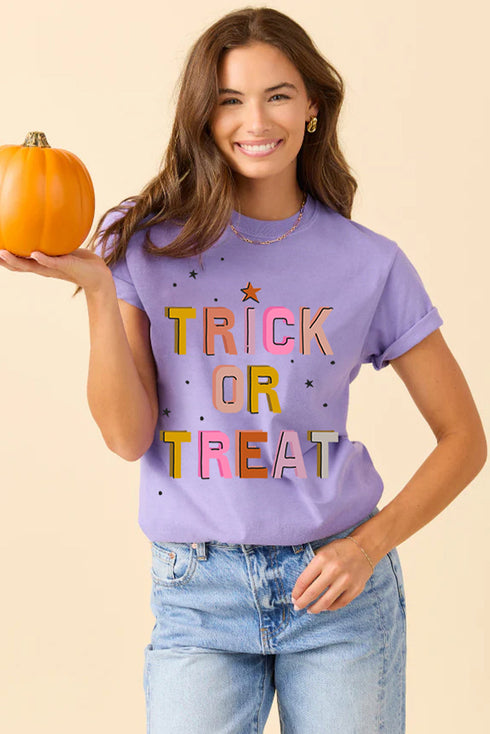 Trick Or Treat Letter Print Short Sleeve Graphic Tee