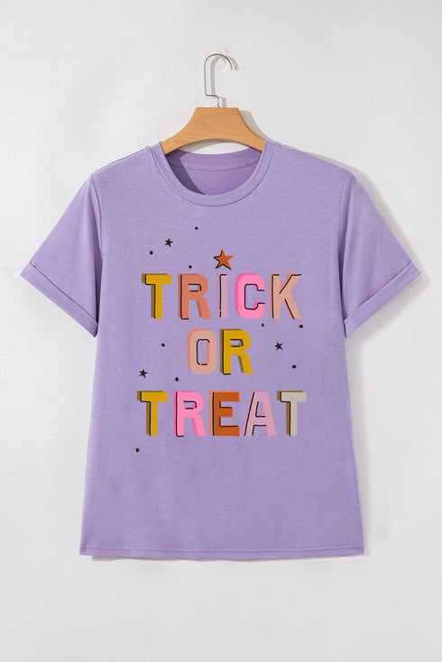 Trick Or Treat Letter Print Short Sleeve Graphic Tee