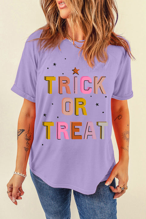 Trick Or Treat Letter Print Short Sleeve Graphic Tee