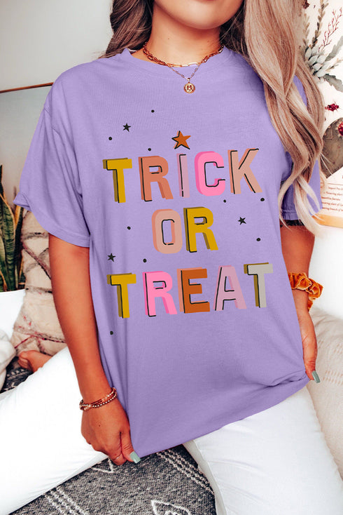 Trick Or Treat Letter Print Short Sleeve Graphic Tee