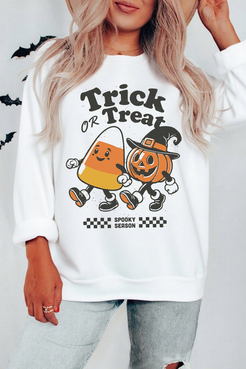 Trick Or Treat Themed Graphic Playful Pullover Sweatshirt