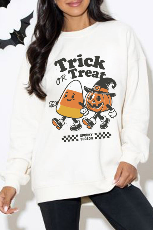 Trick Or Treat Themed Graphic Playful Pullover Sweatshirt