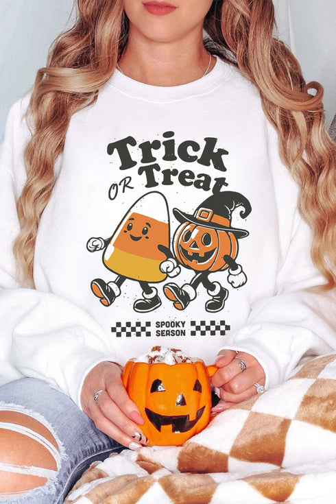 Trick Or Treat Themed Graphic Playful Pullover Sweatshirt