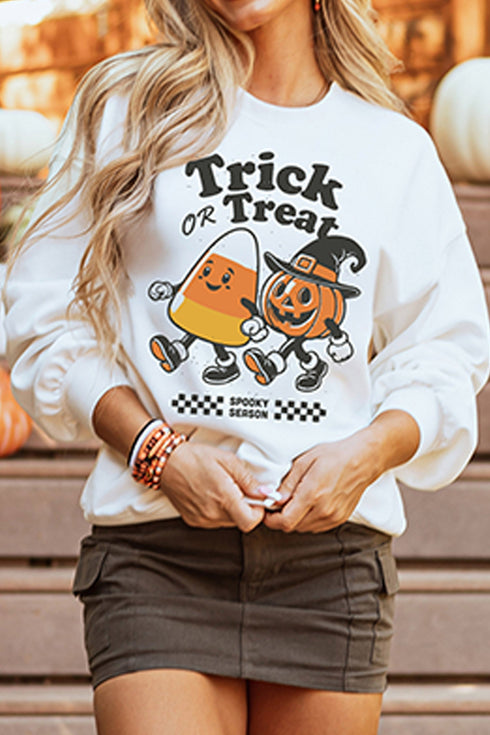 Trick Or Treat Themed Graphic Playful Pullover Sweatshirt