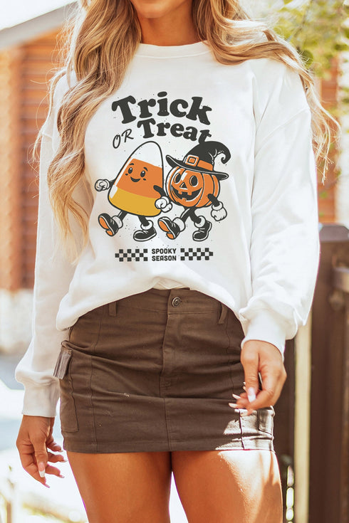 Trick Or Treat Themed Graphic Playful Pullover Sweatshirt