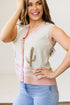 Trim Button Front Cactus Pattern Western Sweater Vest