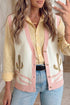 Trim Button Front Cactus Pattern Western Sweater Vest