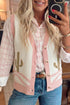 Trim Button Front Cactus Pattern Western Sweater Vest