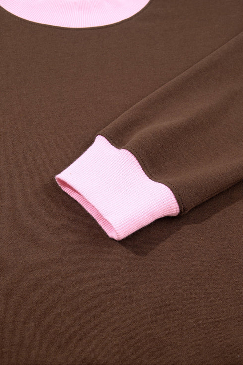 Trim Crew Neck Long Sleeve Pullover Sweatshirt