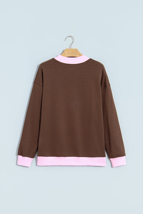 Trim Crew Neck Long Sleeve Pullover Sweatshirt