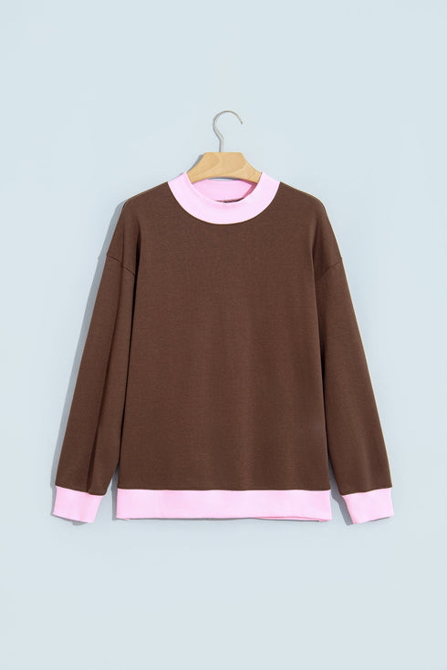 Trim Crew Neck Long Sleeve Pullover Sweatshirt