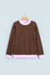 Trim Crew Neck Long Sleeve Pullover Sweatshirt