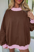 Trim Crew Neck Long Sleeve Pullover Sweatshirt