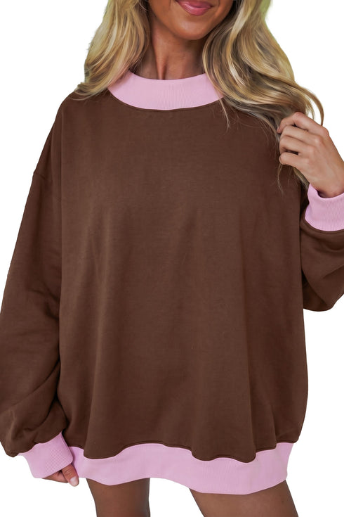 Trim Crew Neck Long Sleeve Pullover Sweatshirt