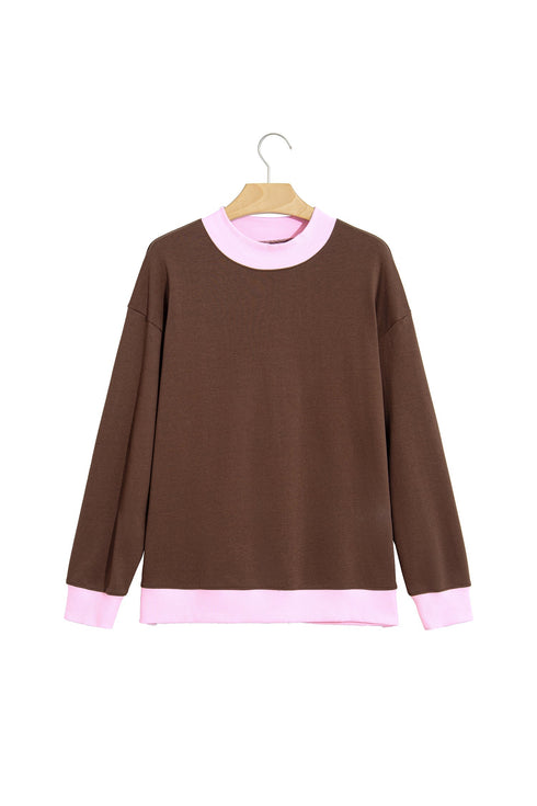 Trim Crew Neck Long Sleeve Pullover Sweatshirt
