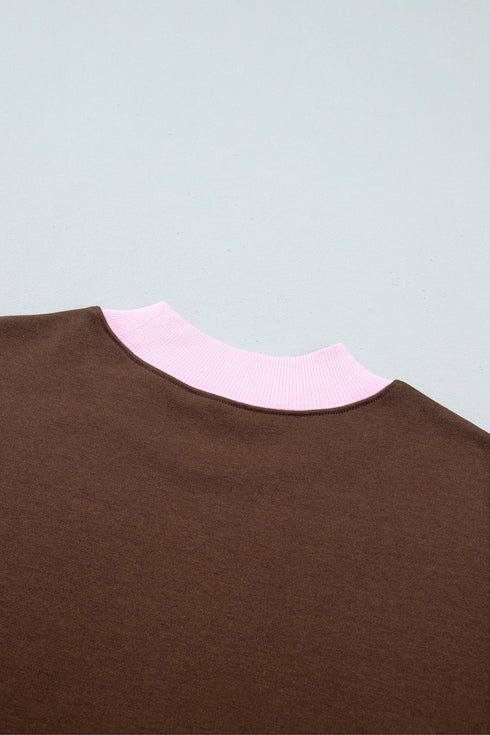 Trim Crew Neck Long Sleeve Pullover Sweatshirt