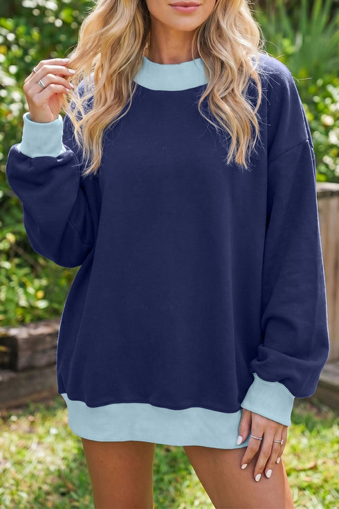 Trimmed Crew Neck Long Sleeve Pullover Sweatshirt