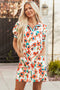 Trimmed Split Neck Puff Sleeve Tiered Mini Floral Dress