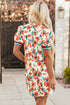 Trimmed Split Neck Puff Sleeve Tiered Mini Floral Dress