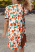 Trimmed Split Neck Puff Sleeve Tiered Mini Floral Dress