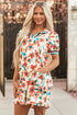 Trimmed Split Neck Puff Sleeve Tiered Mini Floral Dress