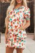 Trimmed Split Neck Puff Sleeve Tiered Mini Floral Dress