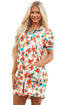 Trimmed Split Neck Puff Sleeve Tiered Mini Floral Dress