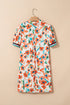 Trimmed Split Neck Puff Sleeve Tiered Mini Floral Dress