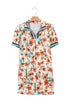 Trimmed Split Neck Puff Sleeve Tiered Mini Floral Dress