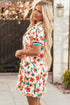Trimmed Split Neck Puff Sleeve Tiered Mini Floral Dress