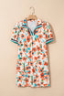 Trimmed Split Neck Puff Sleeve Tiered Mini Floral Dress