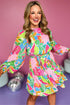 Tropical Botanical Print Bishop Sleeve Mini Dress