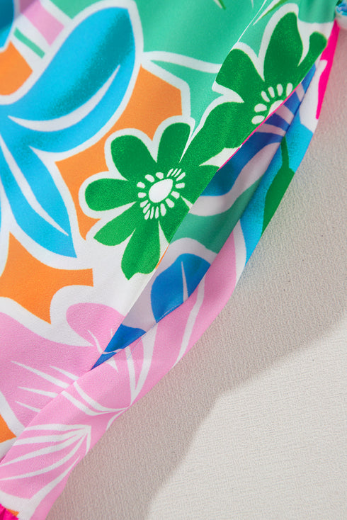 Tropical Botanical Print Bishop Sleeve Mini Dress