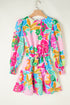 Tropical Botanical Print Bishop Sleeve Mini Dress