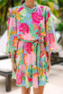 Tropical Botanical Print Bishop Sleeve Mini Dress