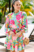 Tropical Botanical Print Bishop Sleeve Mini Dress