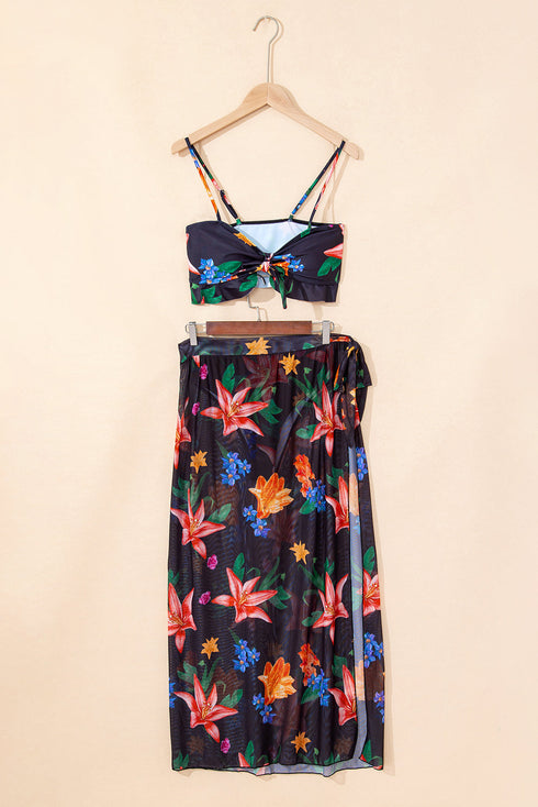 Tropical Floral Halter Crop Top And Maxi Skirt Set