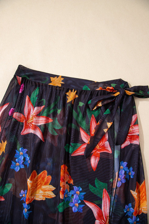 Tropical Floral Halter Crop Top And Maxi Skirt Set