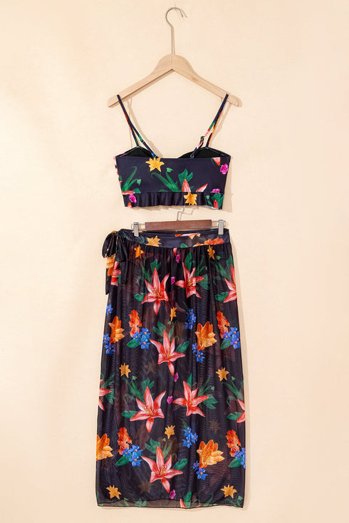 Tropical Floral Halter Crop Top And Maxi Skirt Set