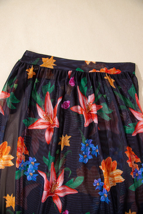 Tropical Floral Halter Crop Top And Maxi Skirt Set