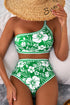 Tropical Floral Print One Shoulder High Waist Bikini Set