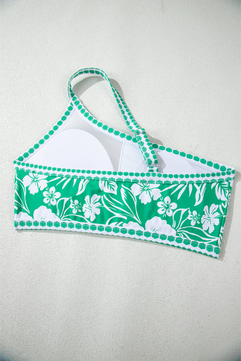 Tropical Floral Print One Shoulder High Waist Bikini Set