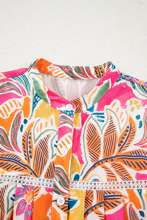Tropical Floral Print Short Sleeve Relaxed Button Up Shirt