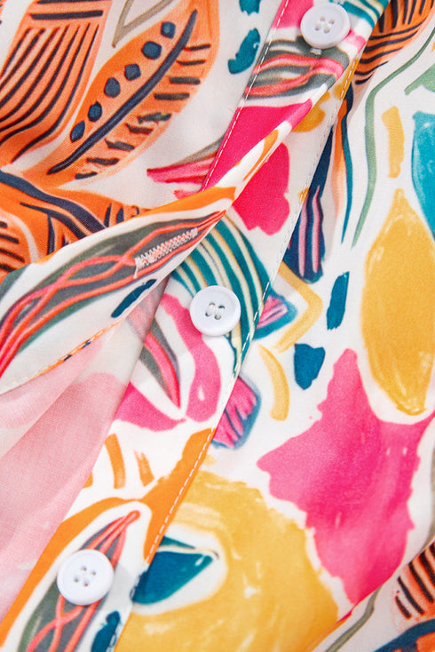 Tropical Floral Print Short Sleeve Relaxed Button Up Shirt