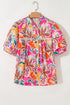 Tropical Floral Print Short Sleeve Relaxed Button Up Shirt