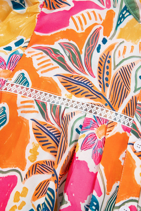 Tropical Floral Print Short Sleeve Relaxed Button Up Shirt