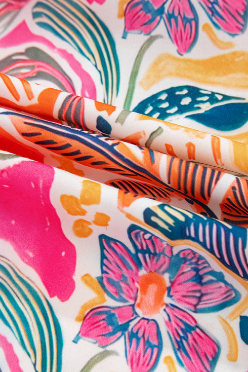 Tropical Floral Print Short Sleeve Relaxed Button Up Shirt