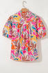 Tropical Floral Print Short Sleeve Relaxed Button Up Shirt