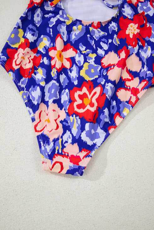 Tropical Floral Ruffle V Neck One Piece Swimsuit