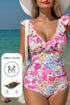 Tropical Floral Ruffle V Neck One Piece Swimsuit